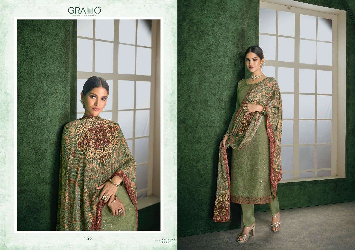 GRAMO khawaish vol 1 work with digital print unique catalog With heavy dupatta 