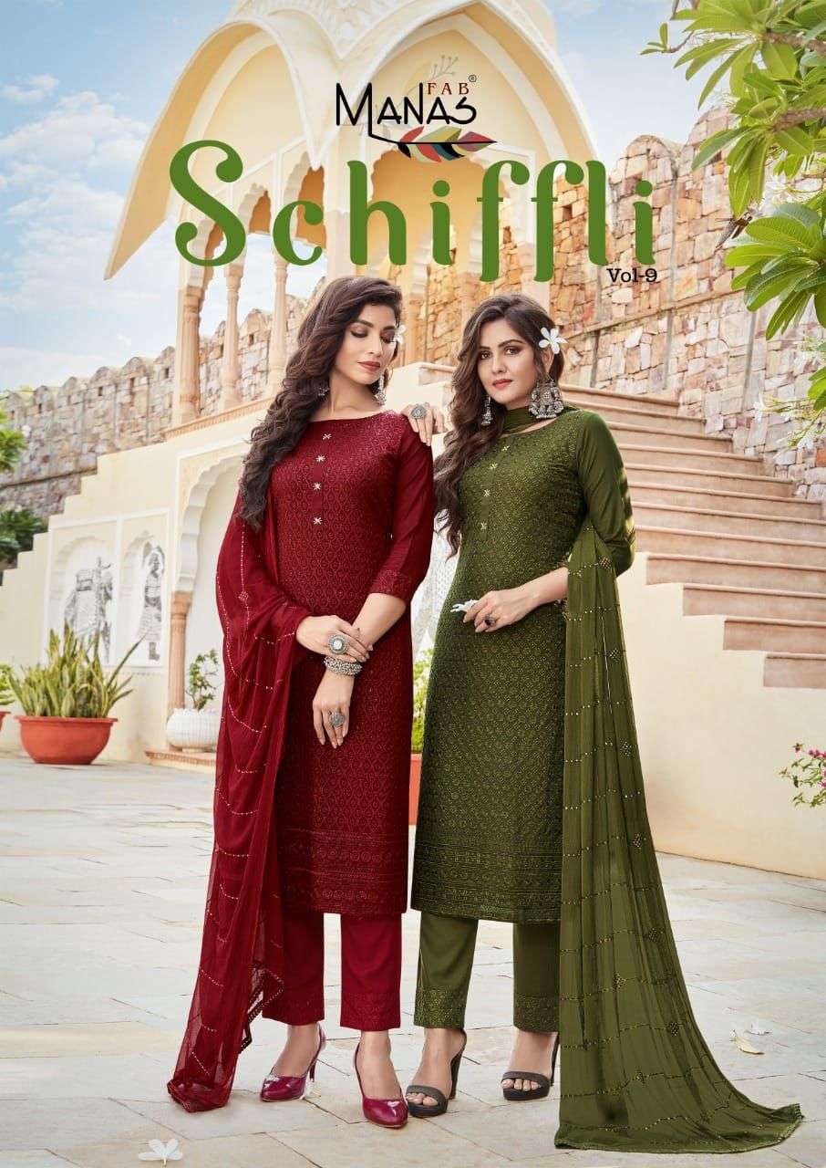 MAMAS SCHIFFLI VOL -9 KURTIS PENT WITH DUPATTA LATEST CATLOGE 