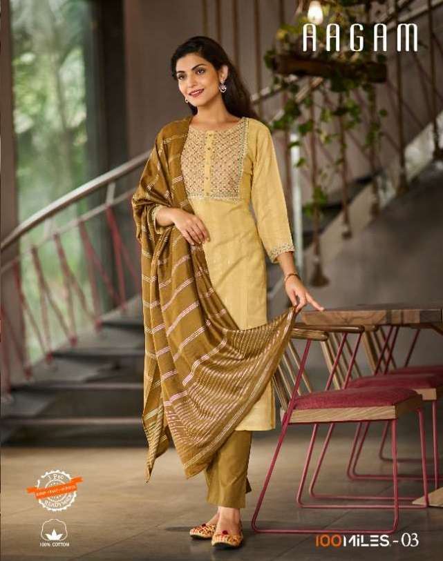 100 MILES AAGAM COTTON KURTIS PENT WITH DUPATTA LATEST COLLECTION