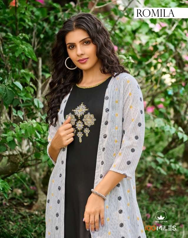 100 MILES ROMILA COTTON KURTIS WITH JACKET LATEST COLLECTION