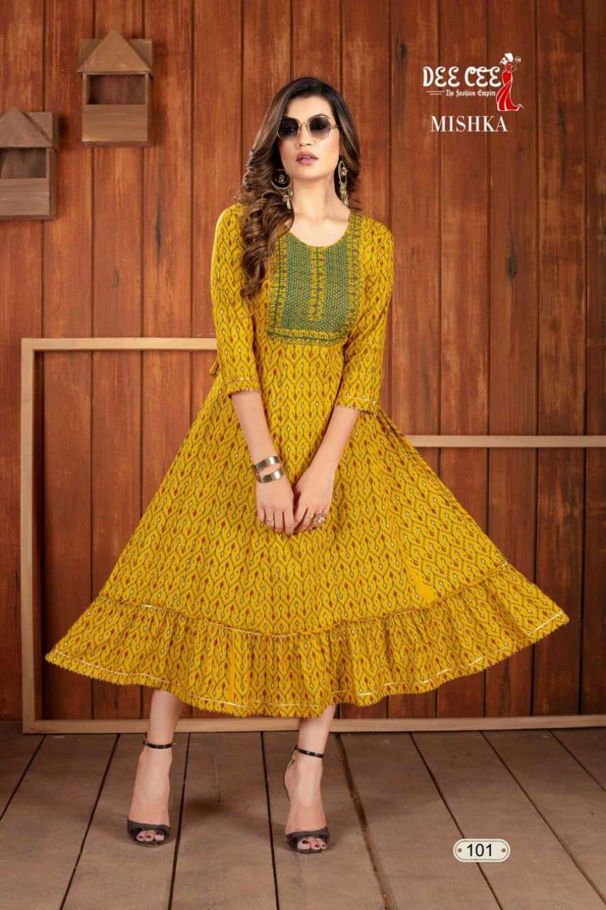 DEECEE MISHIKA RAYON EMBRODERY KURTIS WHOLESALE CATLOGE 