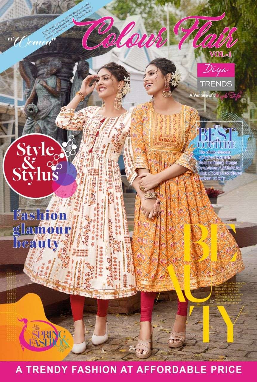 DIYA TRENDS COLOUR FLAIR  VOL-1 NYRA CUT KURTIS LATEST COLLECTION 