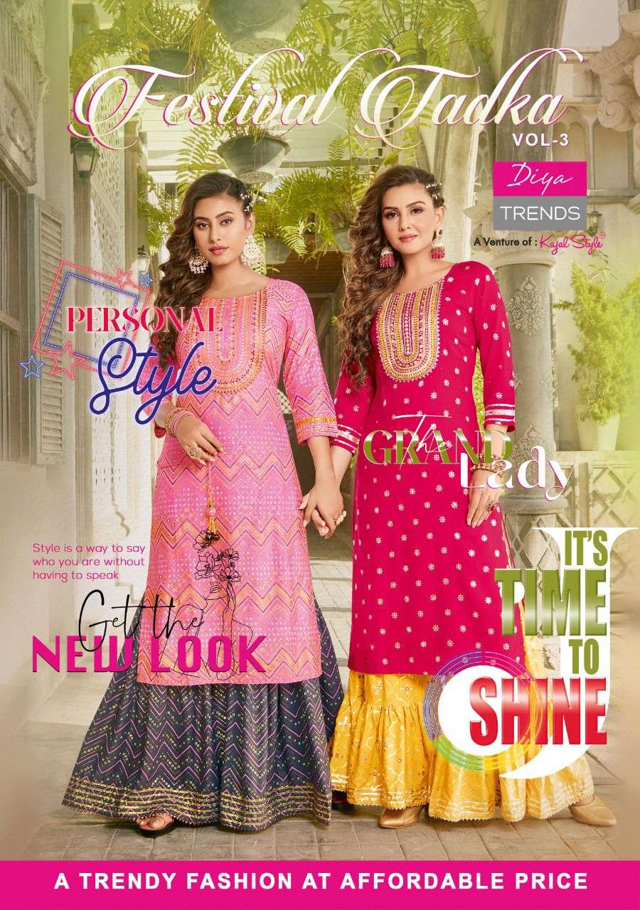 DIYA TRENDS FASHION TADKA VOL-3  KURTIS WITH PLAZZO PAIR COLLECTION