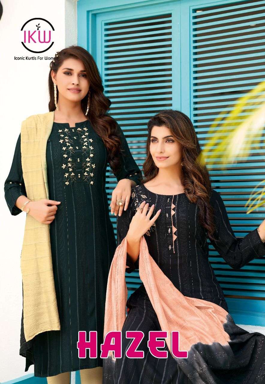  IKW DESIGNS HAZEL VOL-1 VISCOSE KURTIS PENT WITH DUPATTA LATEST CATLOGE