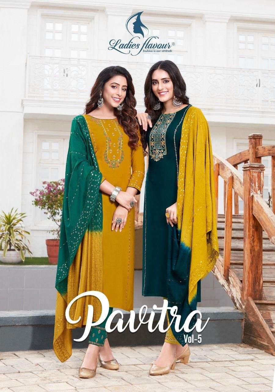 LADIES FLAVOUR PAVITRA VOL-5 KURTI PENT WITH DUPATTA LATEST CATLOGE 