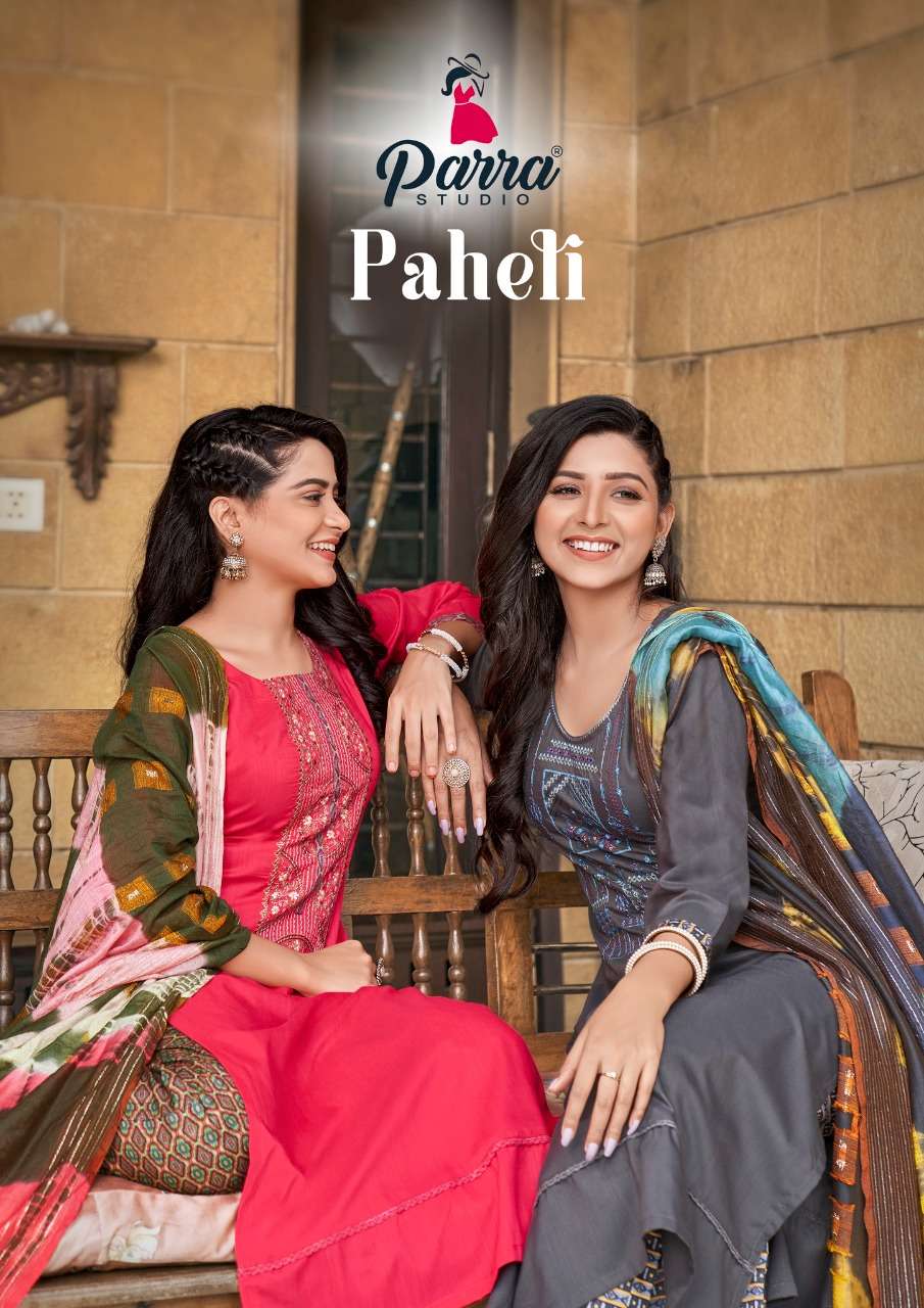 PARRA STUDIO PAHELI VOL-1 RAYON HANDWORK KURTIS PENT WITH DUPATTA LATEST CATLOGE