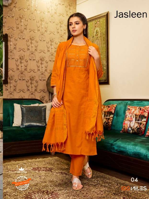 100 MILES JASLEEN COTTON KURTI BOTTOM WITH DUPATTA CATALOG