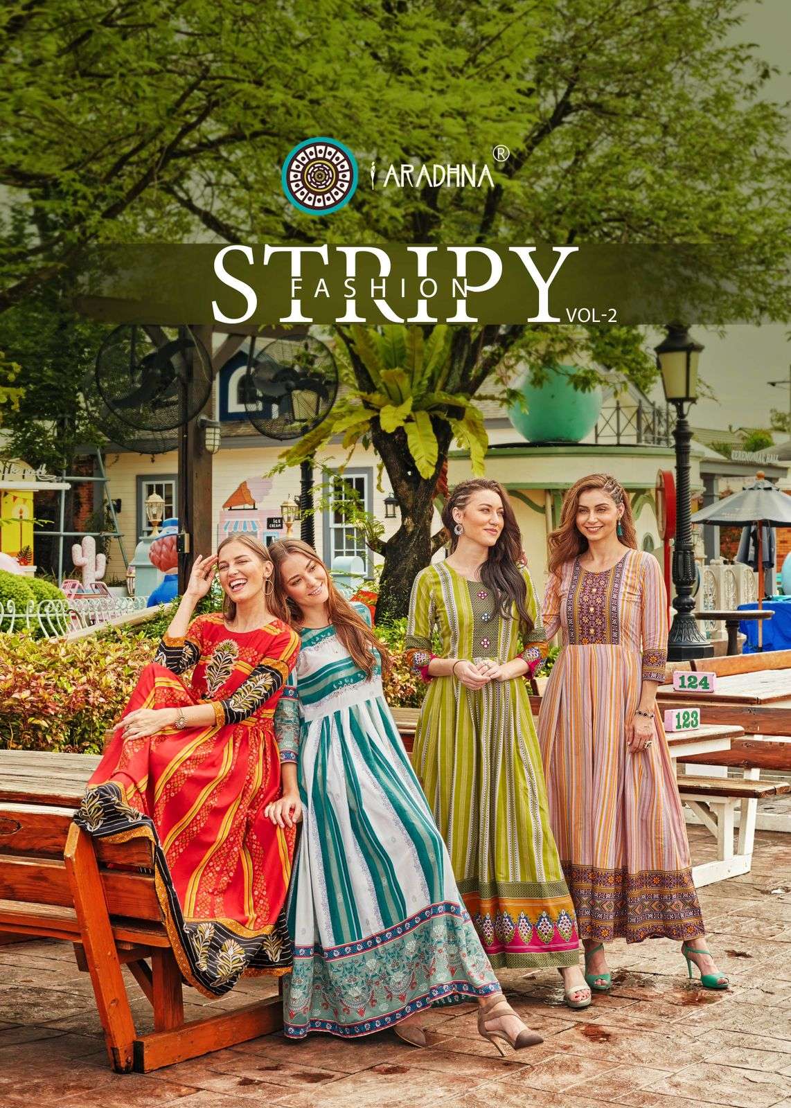 ARADHNA FASHION STRIPY VOL 2 RAYON PRINT LONG GOWN KURTI WHOLESALE