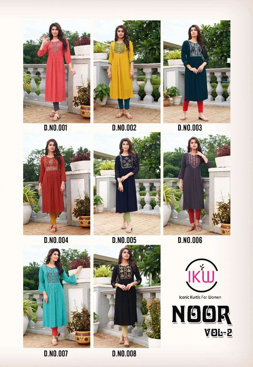 IKW NOOR VOL-2 RAYON NYRA CUT KURTIS WHOLESALER & EXPOTER IN SURAT INDIA