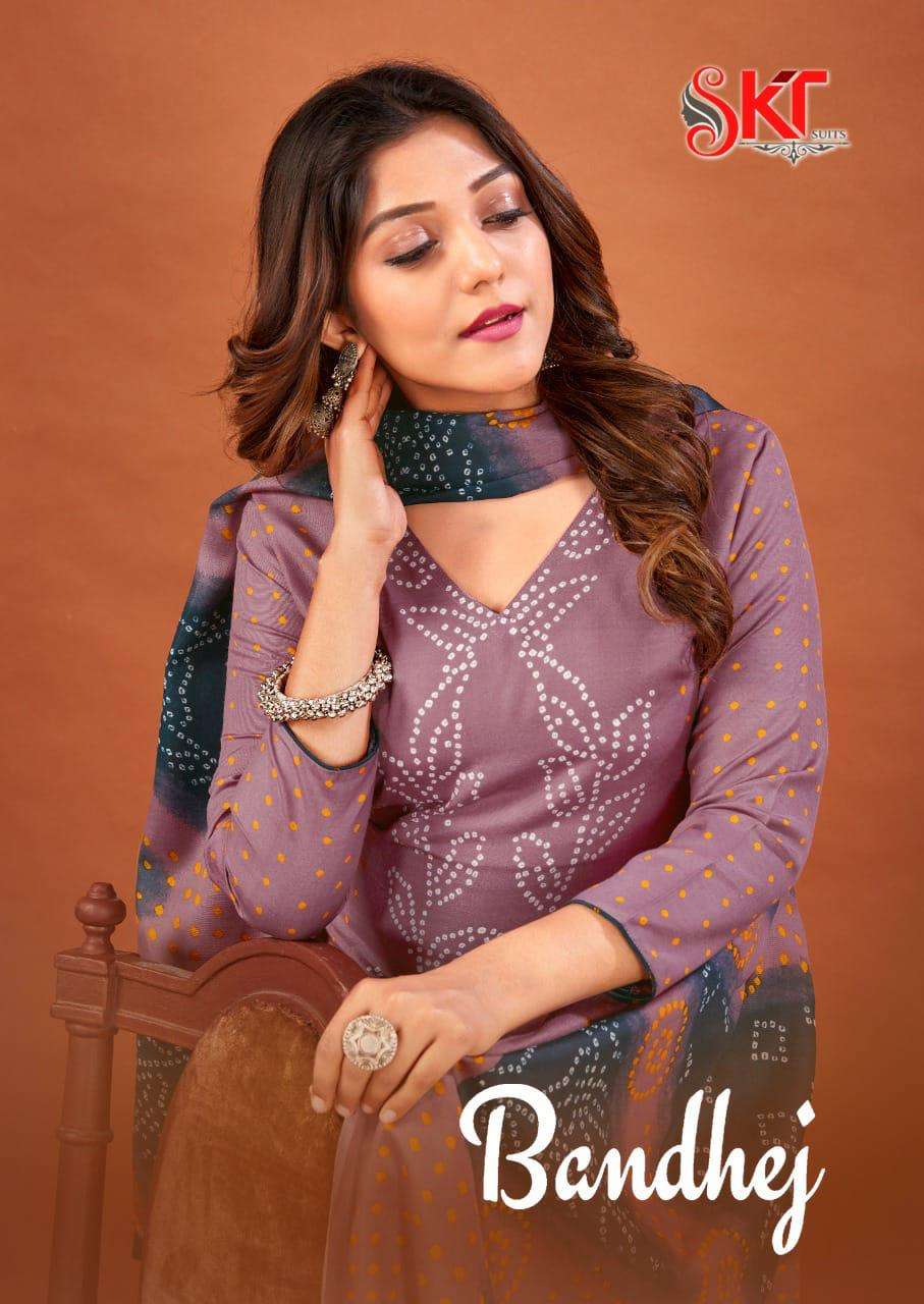 SKT SUITS BANDHEJ COTTON PRINTED UNSTICHED CATALOG WHOLESALER