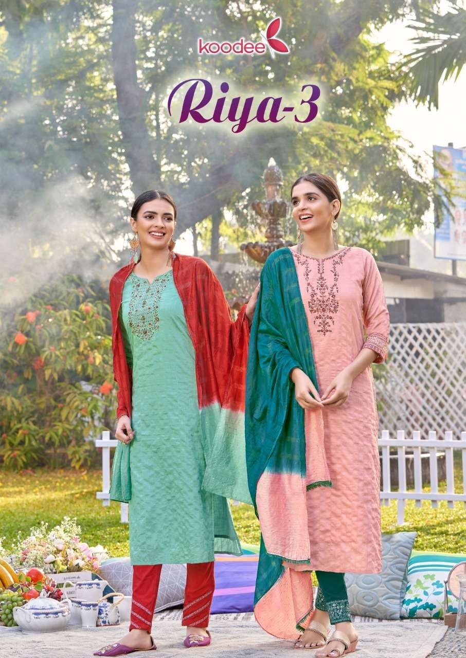 KOODEE RIYA-3 FANCY KURTI WITH PANT AND DUPATTA SET PAIR WHOLESALE CATALOUGE