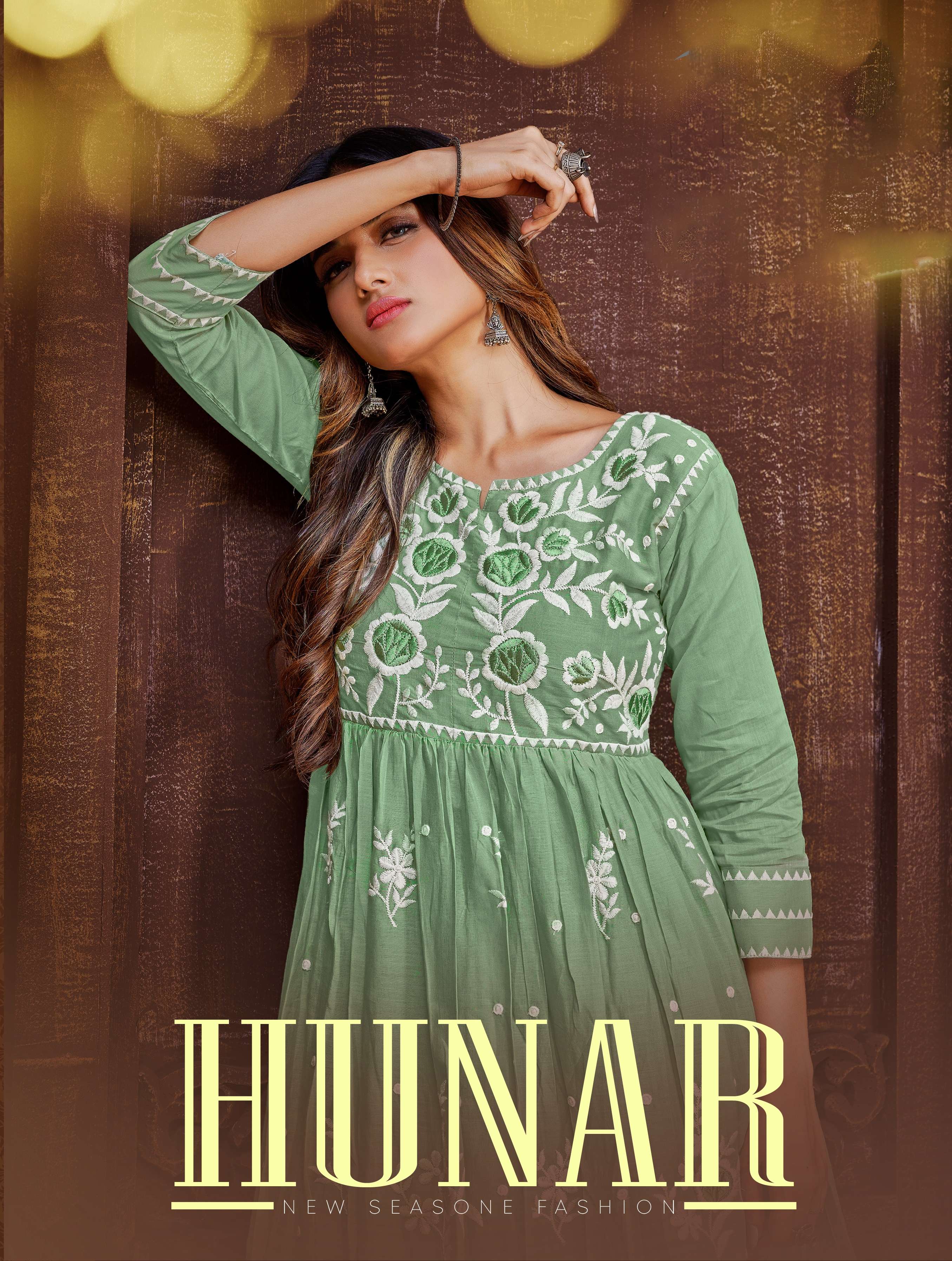 MAA CREATION HUNAR NAYRA KURTI WITH MACHINE EMBROIDERY BOTTOM PAIR CATALOG WHOLESALER