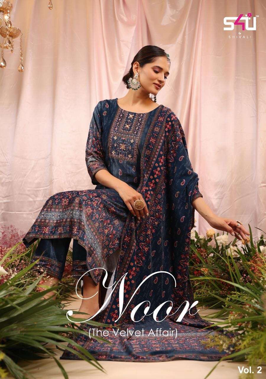 S4U NOOR-THE VELVET AFFAIR KURTI WITH PANT AND DUPATTA PAIR WHOLESALE CATALOUGE