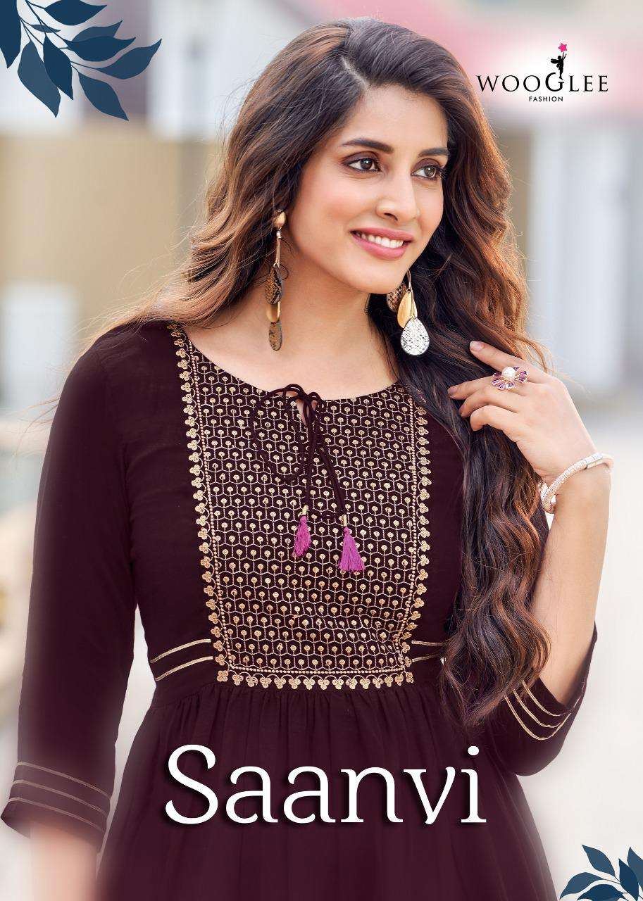 WOOGLEE SAANVI NYRA CUT RAYON KURTI WHOLESALE CATLOGE