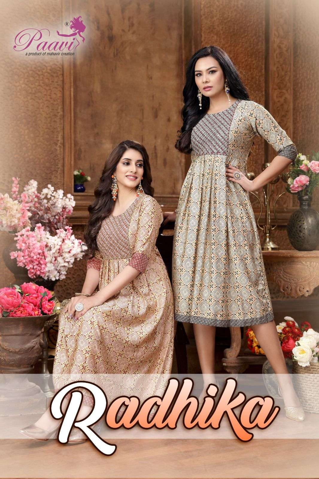 PAAVI RADHIKA CHANDERI  UMBRELA KURTIS WHOLESALE CATLOGE 