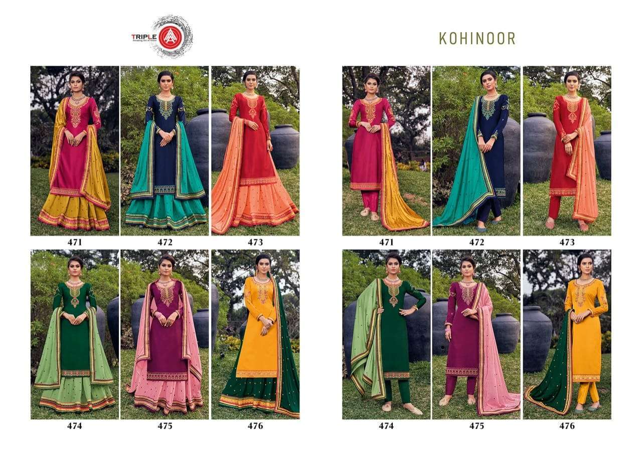 AAA KOHINOOR SATIN EMBRODERY SALWAR SUIT LATEST CATLOGE WHOLESALER