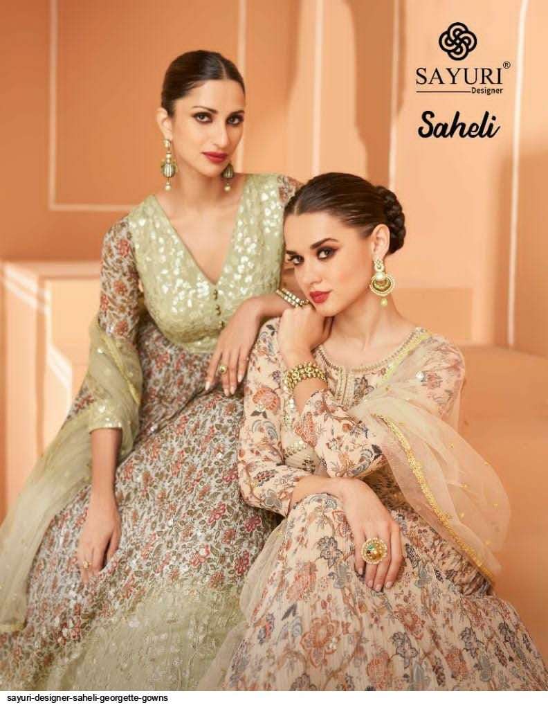 SAYURI DESIGNER SAHELI GEORGETTE GOWN WITH DUPATTA LATEST WHOLESALE COLLECTION 