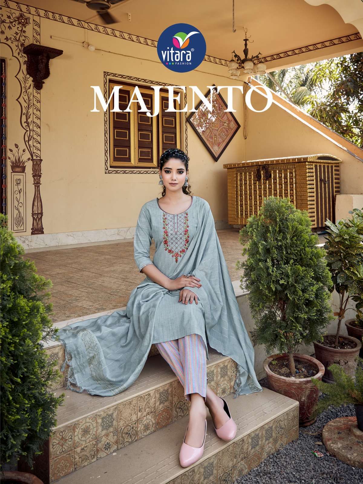 VITARA MAJENTO COTTON KURTIS PENT WITH DUPATTA WHOLESALE RATE COLLECTION 