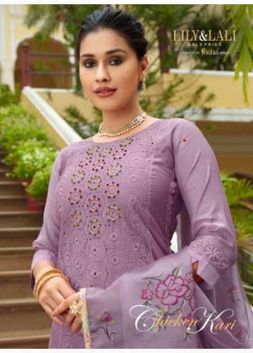 LILY & LALY CHIKANKARI CHANDERI READYMADE SUIT LATEST WHOLESALE COLLECTION 