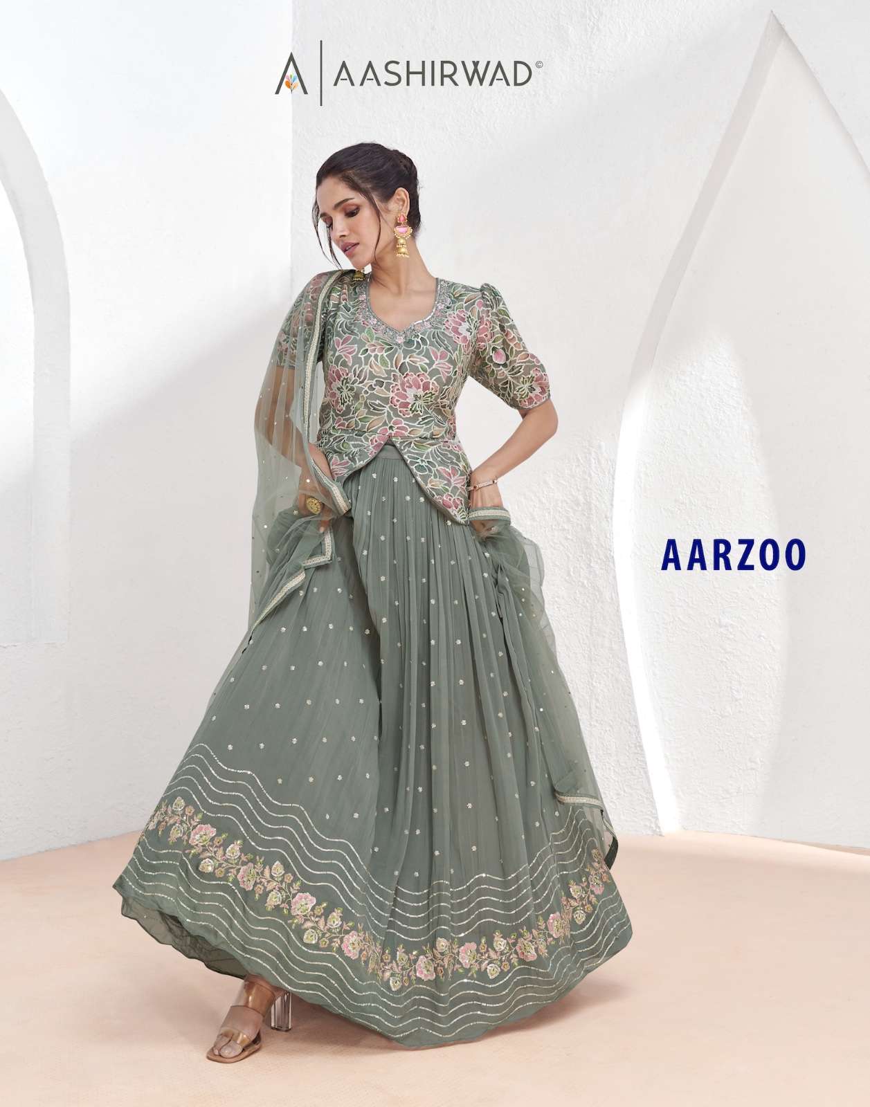 AASHIRWAD AARZOO GEORGETTE READYMADE SUIT WHOLESALER IN SURAT INDIA