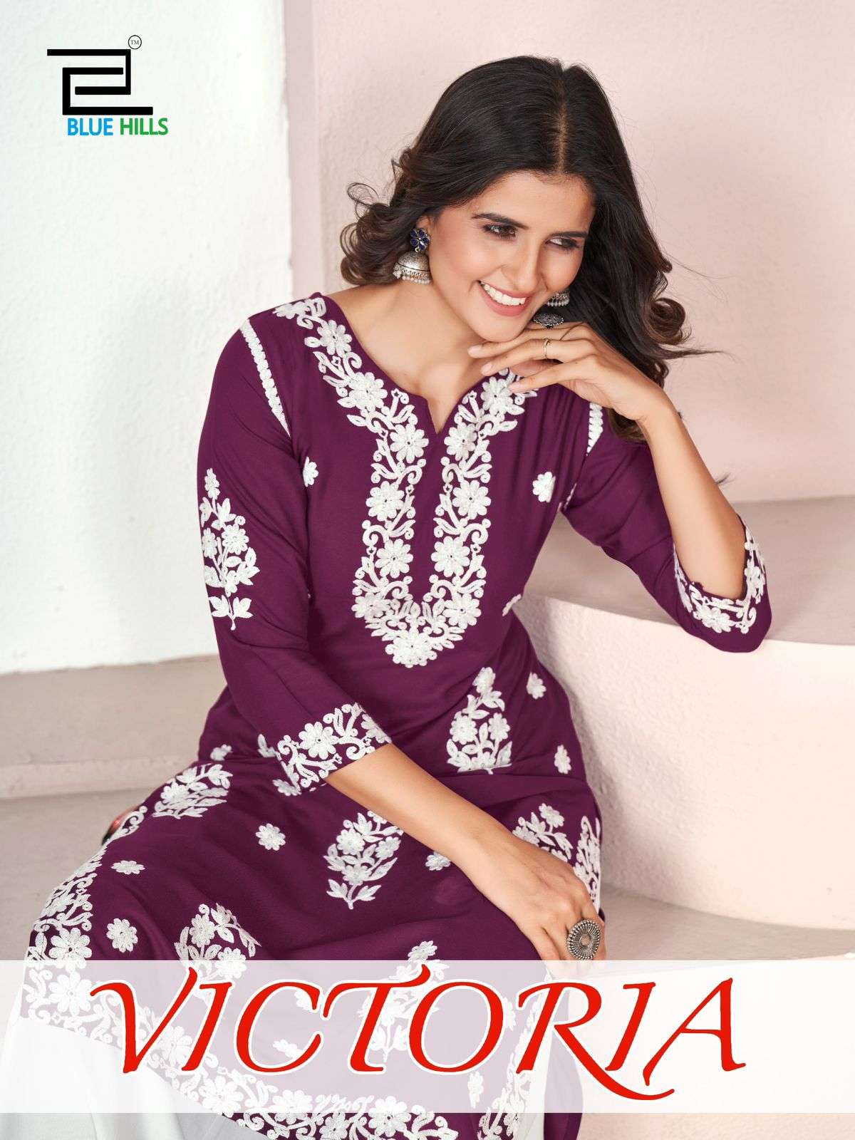 BLUE HILLS VICTORIA CHIKANK KURTI WITH PLAZO WHOLESALE COLLECTION 