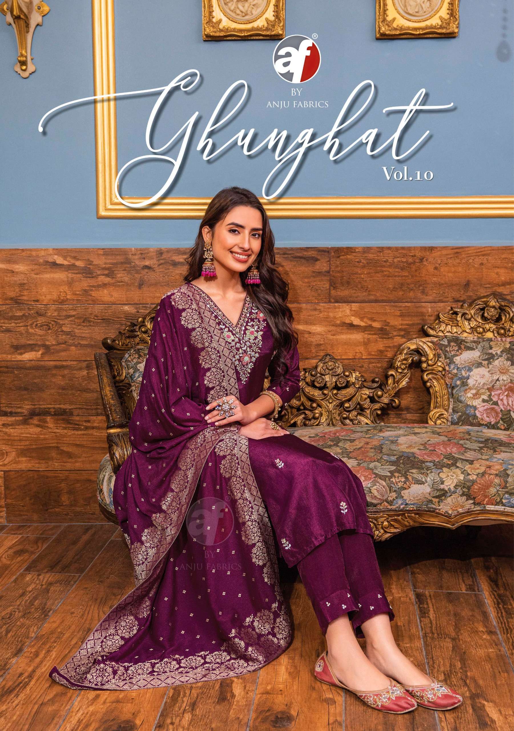 ANJU FABRIC GHUNGHAT VOL 10 JACQUARD READYMADE SUIT WHOLESALE CATLOG