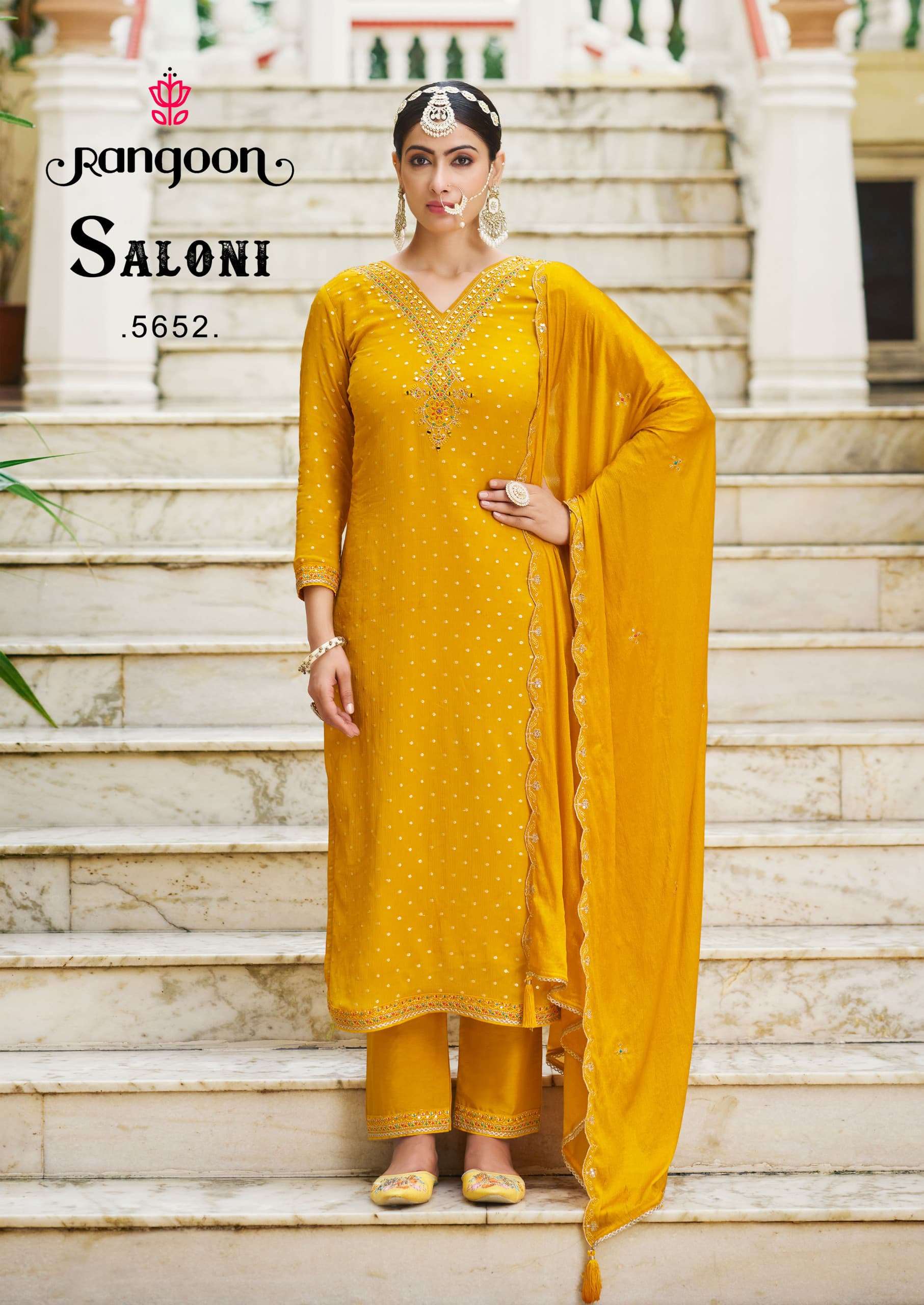 RANGOON SALONI PURE CHINON KURTI PENT DUPATTA WHOLESALE